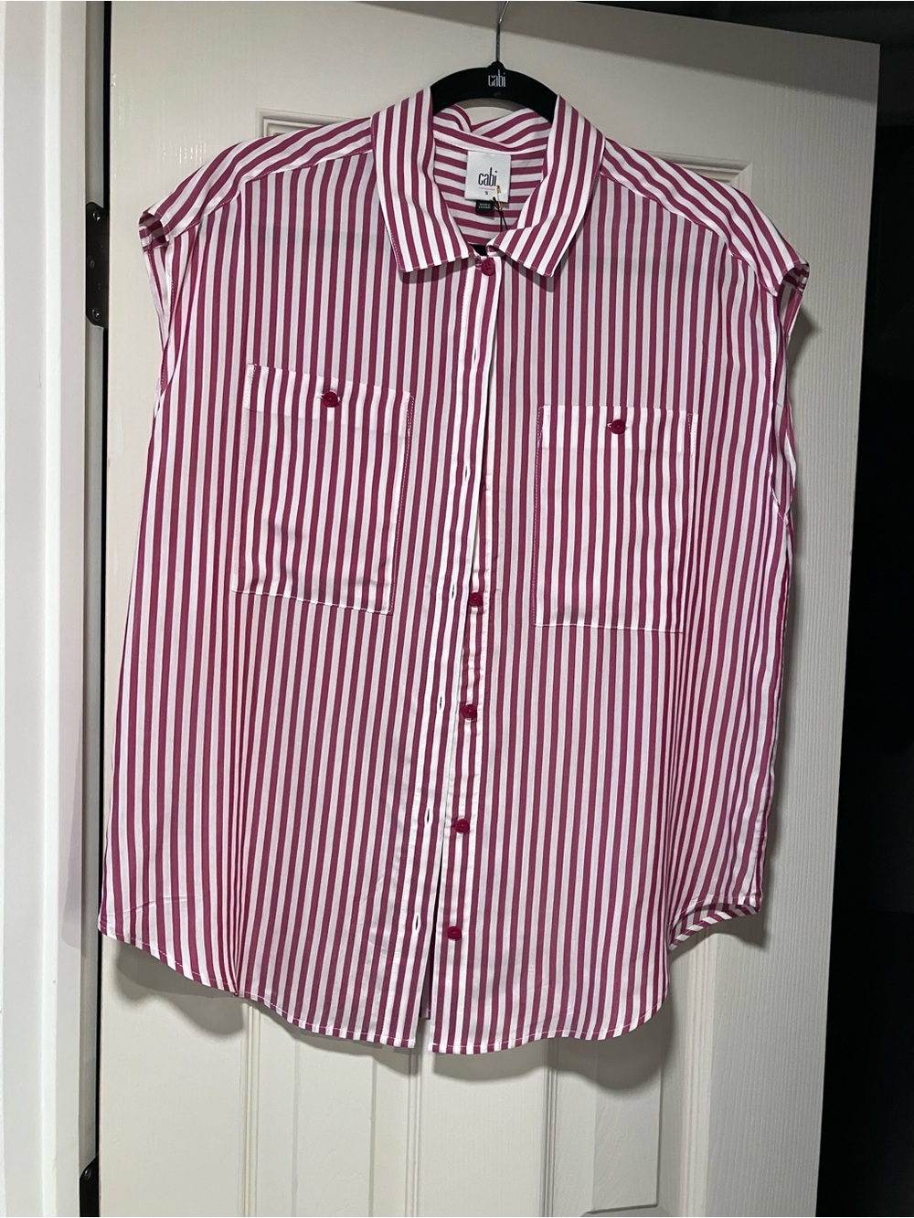 CAbi Red and White Vertical Stripe Button-Down Shirt